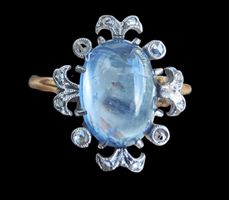 Antiker Cabochon Saphir Diamant Ring 9kt Gold und Pl