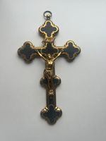 Antikes Wandkreuz, Messing & Holz, INRI