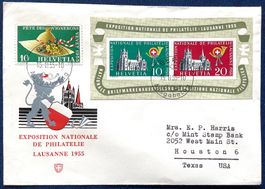 1955 Lausanne FDC  ( De ) illustriert nach Texas  USA 210.-