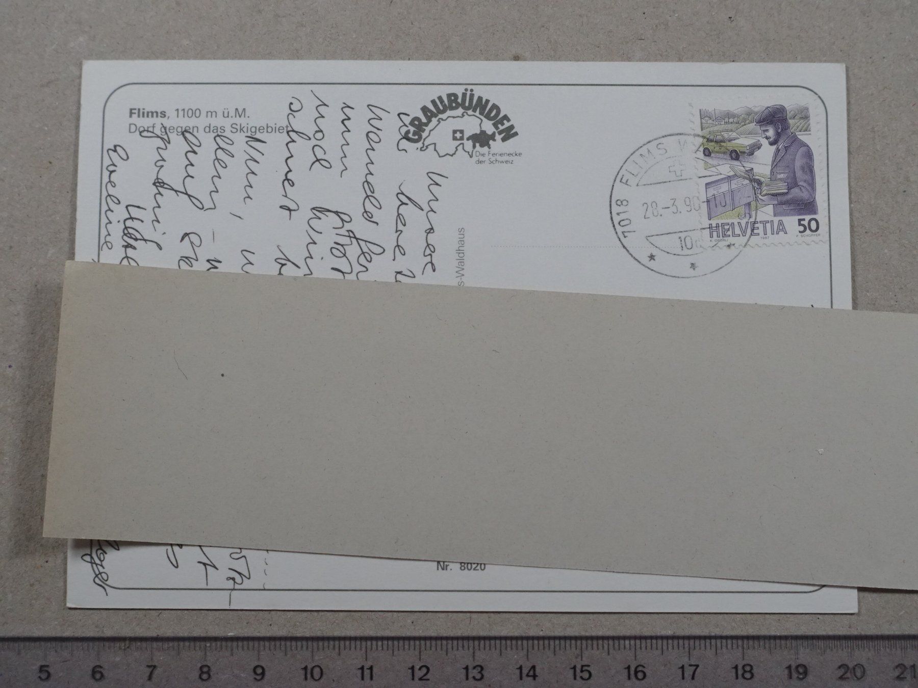 Cartoline postali: Flims, 1990, gegen Skigebiet – Usato da Lenzburg venduto da fh1 1