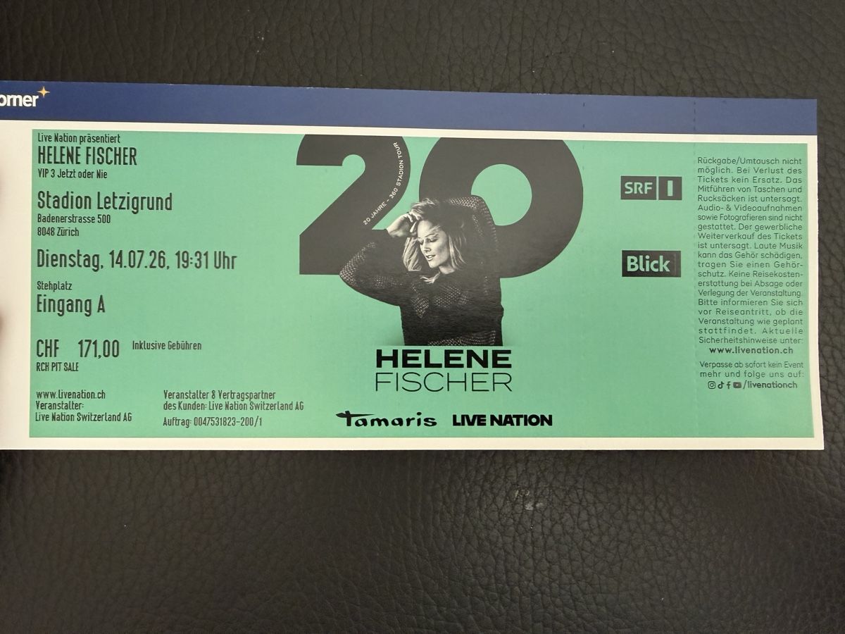 Biglietti: 2x Helene Fischer Konzerttickets – Nuovo e nell'imballaggio originale da Ostermundigen venduto da Schneehaesli08