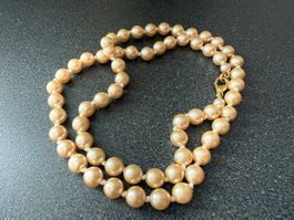 Vintage Perlenkette Creme/hellgelb