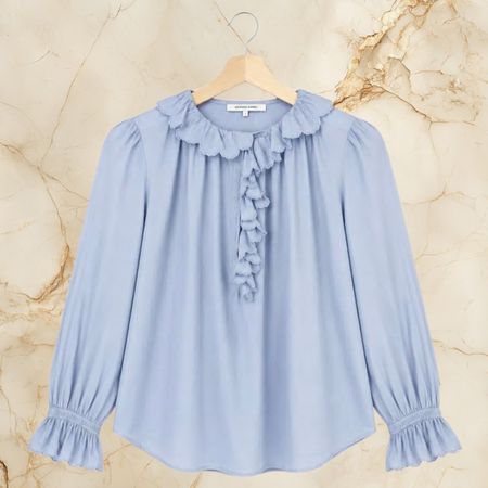 Gerard Darel Damenbluse Hellblau Rüschen Größe S