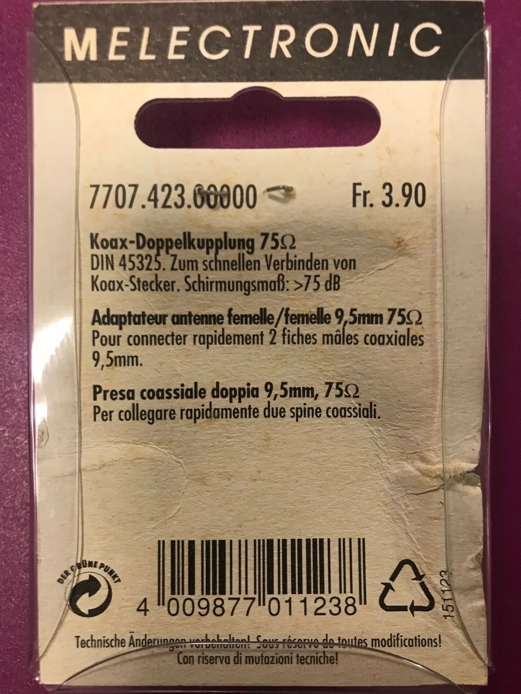 Unità & Adattatore: Adapter Koaxial-Doppelkupplung neu – Nuovo e nell'imballaggio originale da Chur venduto da tompastis 1
