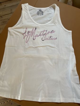 La Martina cream t shirt with pink logo and  ribbon