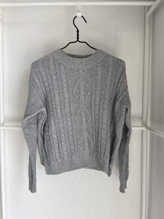 Grauer PUR Zopfstrickpullover Gr. S, reine Baumwolle