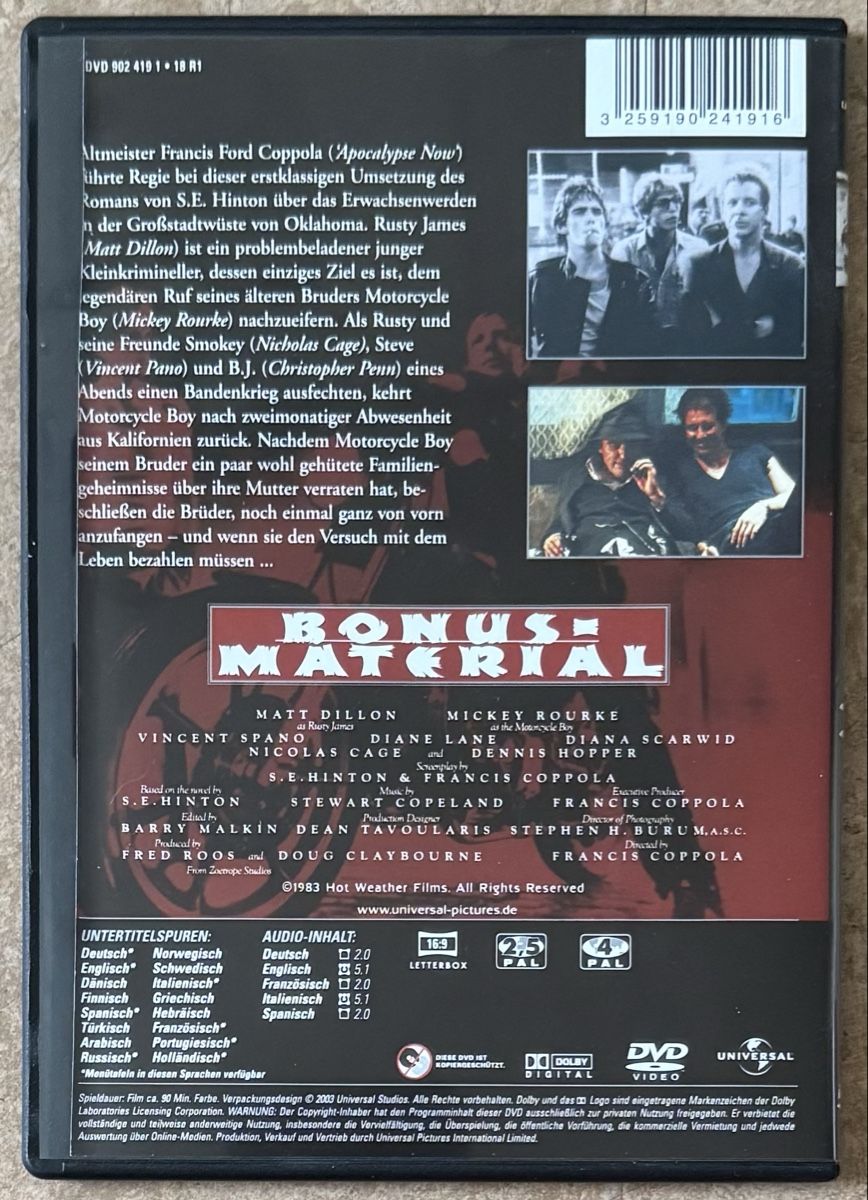 Tutti i DVDs: RUMBLE FISH  – Nuovo (secondo la descrizione) da Dietikon venduto da AndreaSch01 1