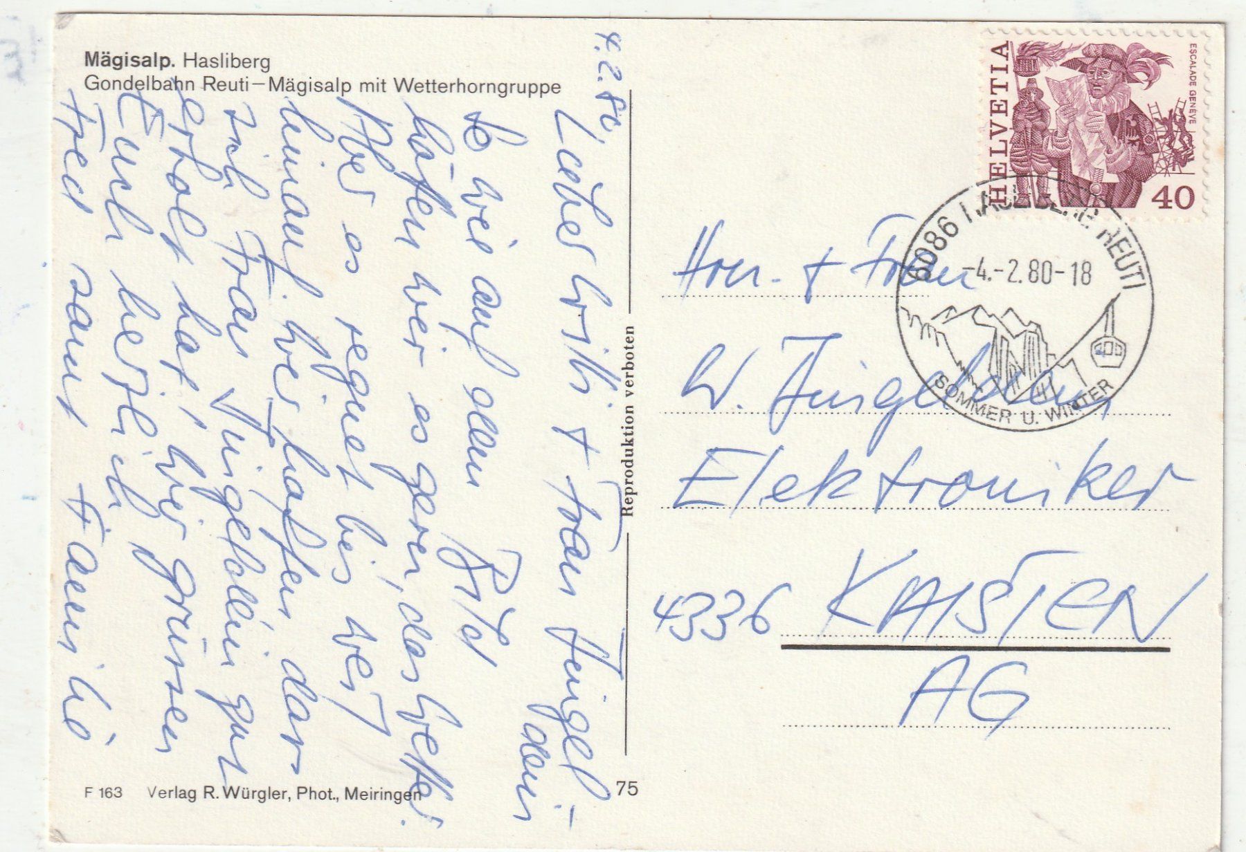 Cartes postales: Gondeln  Mäglisalp - Hasliberg – D'occasion à Lumbrein par made02 1