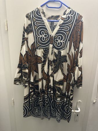 Kleid langarm bedruckt beige  braun schwarz 