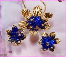 Blumen Schmuckset, Anhänger und Ohrringe 18K Vergoldet
