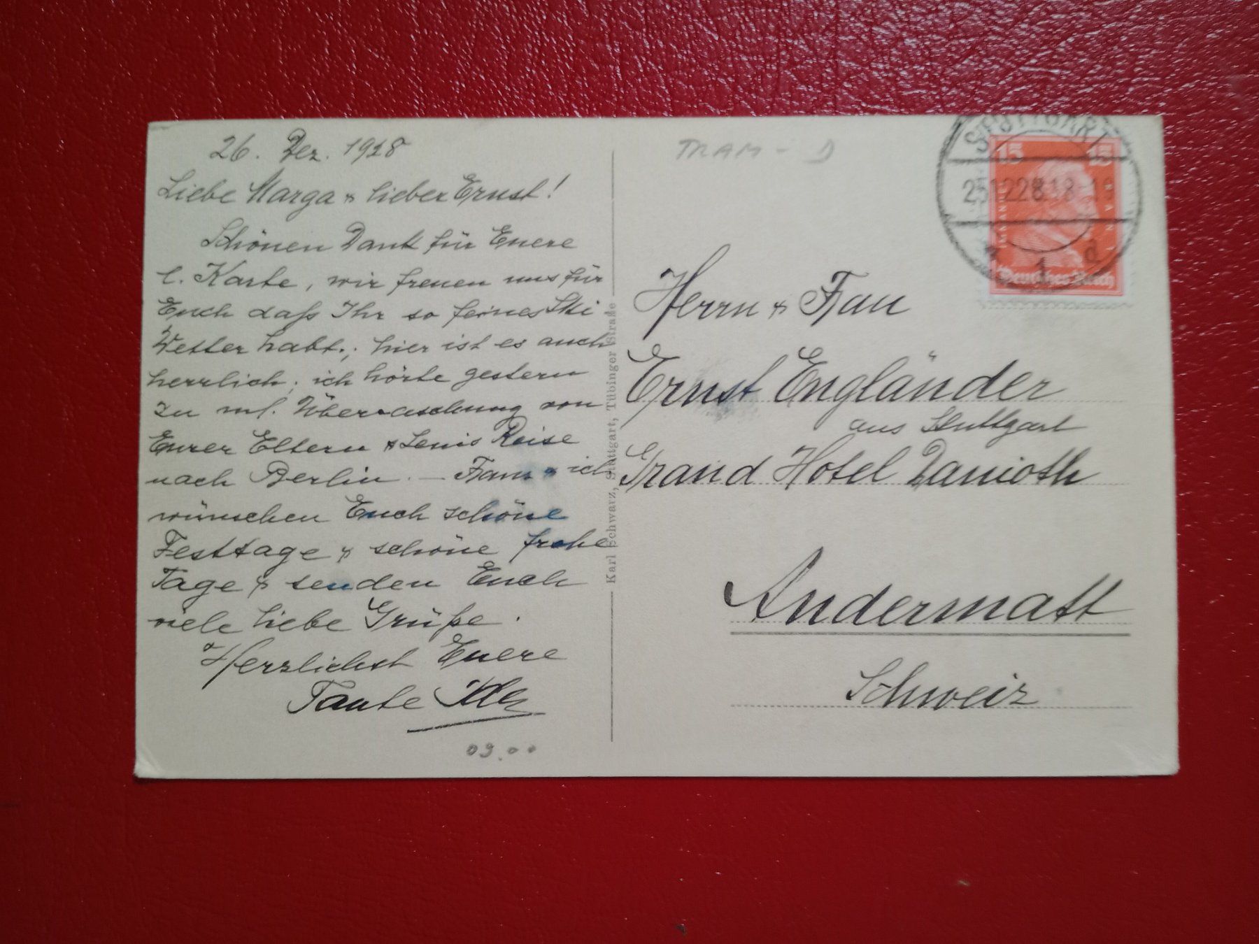 Cartoline postali: Stuttgart Wilhelmsbaum Strassenbahn Tram 1928 – Usato da Küttigen venduto da Melisch1000 1