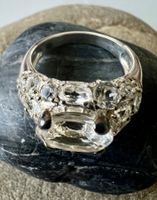 Opulenter 925 Silber Ring 17 Topase Prunkvoller Ringkopf G60