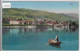 Zug vom See aus - Ruderboot - Litho