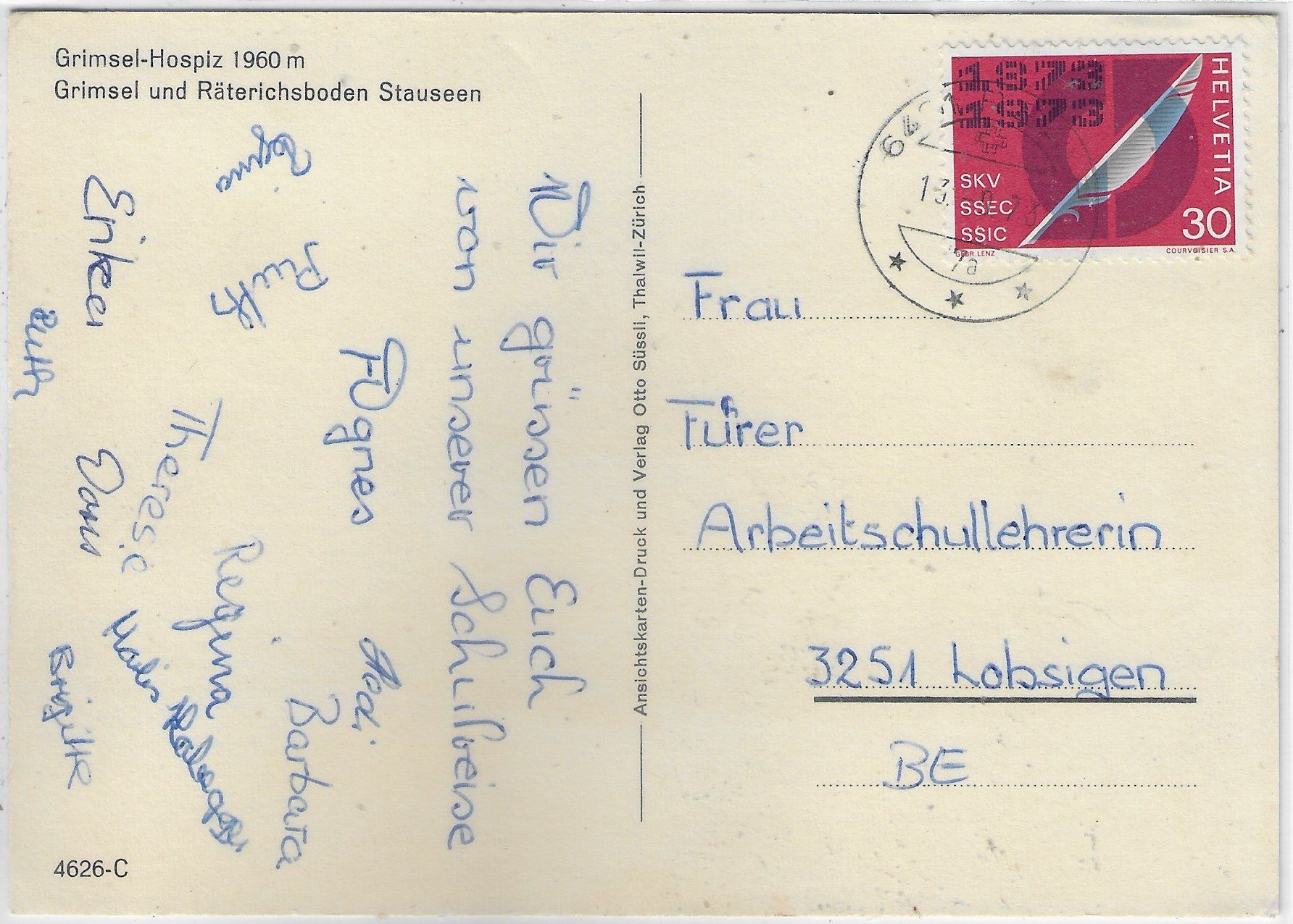Ansichtskarten: Grimsel-Hospiz - Grimselpass - Stausee mit Auto – Gebraucht aus Ettingen von Kartenplanet 1