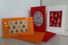 Set: 3 Weihnachtskarten mit Stoff (Doppelkarten/Kuverts)