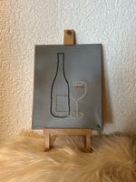 Tableau brodé bouteille et verre de vin bon état 