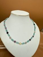 Unikat Blautopaz, Fluorit Collier NEU