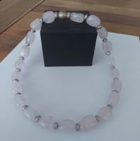 Collier mit 21 Rosaquarzen, Silberverschluss&Zwischenteilen