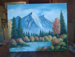 Gemälde Bergsee Herbst Landschaft 40x50cm handgemalt