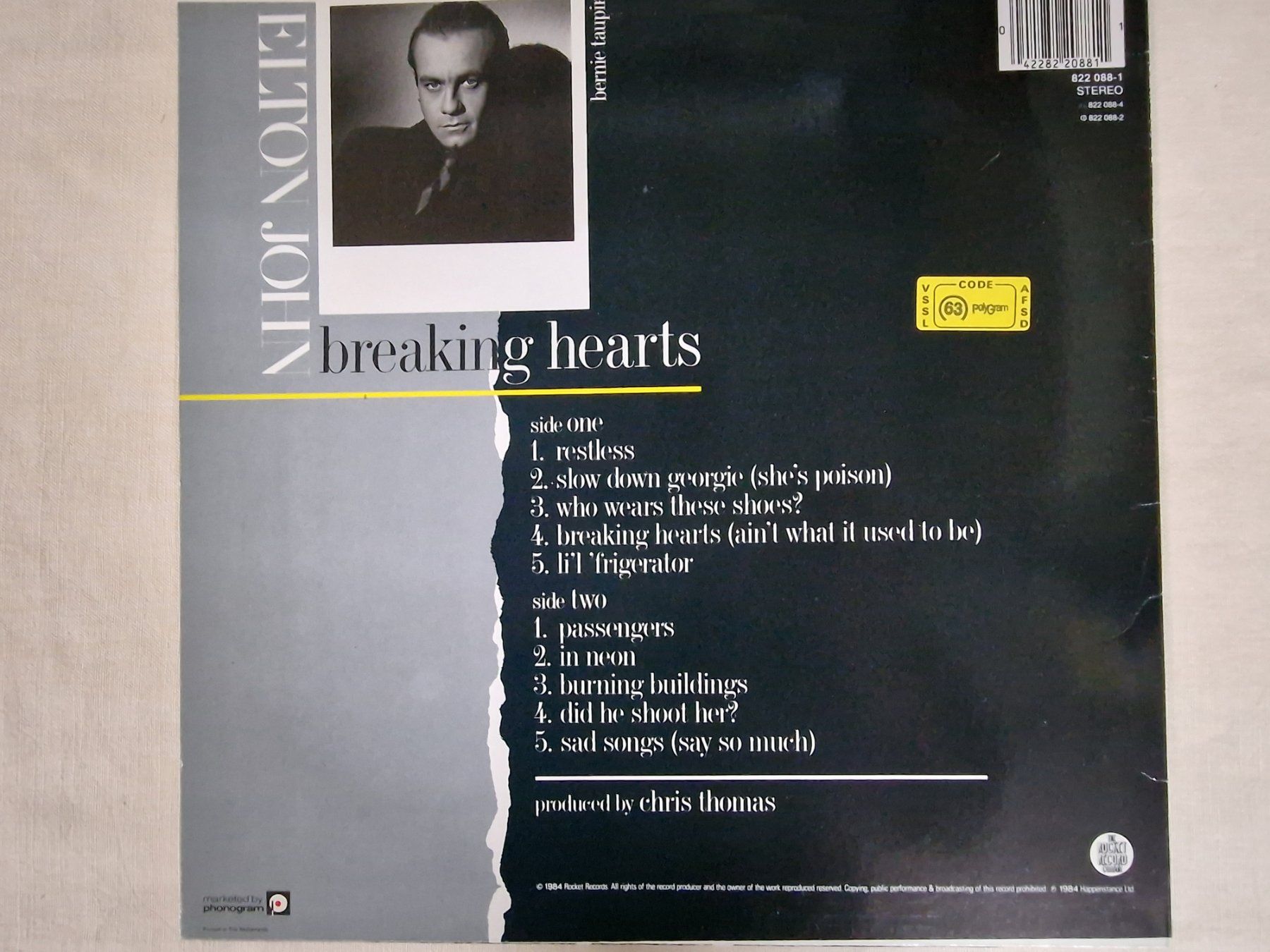 Dischi in vinile: Elton John LP – Breaking Hearts – Usato da Root venduto da atelier22 1