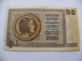 Jugoslawien 20 Dinara Banknote, Jahrgang 1936, Selten!