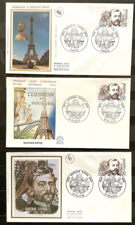 1982 Persönlichkeiten Gustav Eiffel 3 FDC mit Div.Ilustr. (Neu (gemäss ...