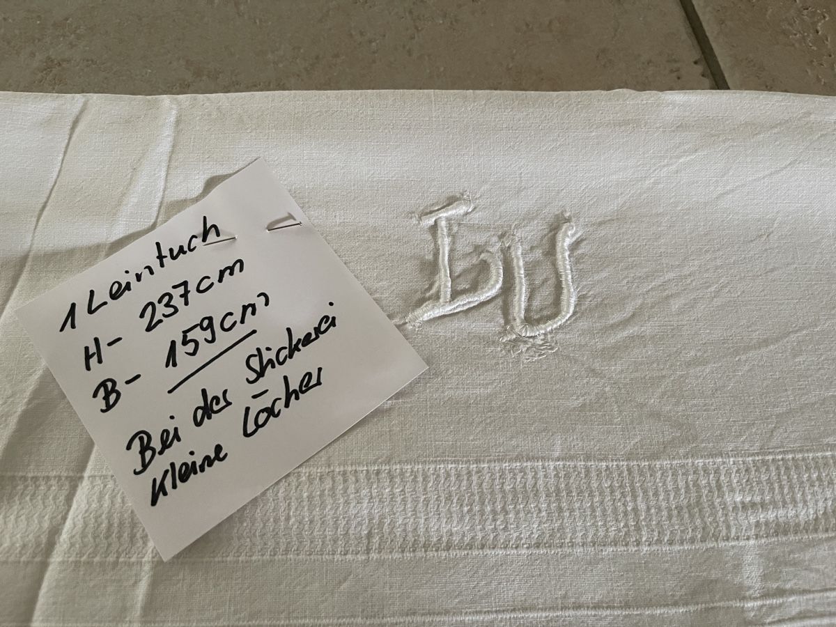 Biancheria da letto: Altes Leinentuch mit Monogramm - Baumwolle – Usato da Schaffhausen venduto da stregina 1