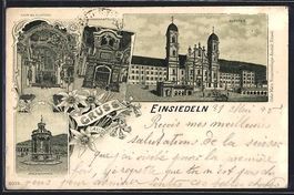 Litho Einsiedeln, Blick auf das Kloster 