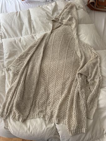 Brandy Melville Gilet à capuche en maille beige coton lin TU