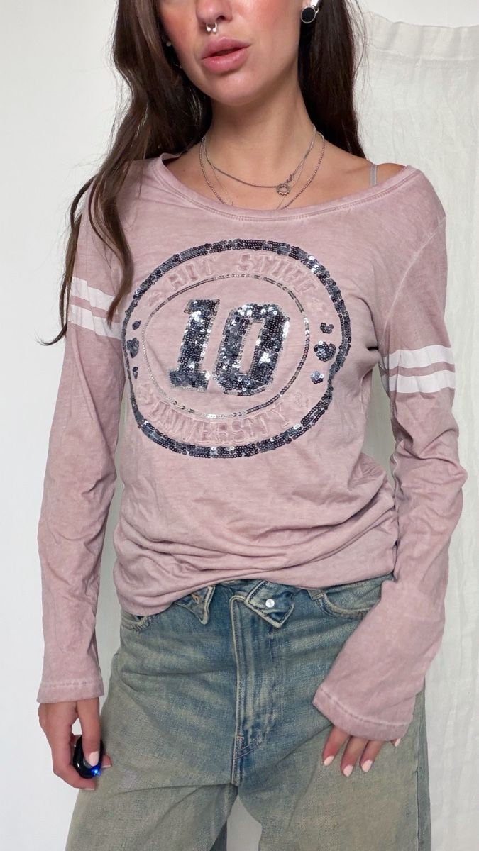 Tops: Pink longsleeve with sequins  – Gebraucht aus Knonau von Grapesvintage
