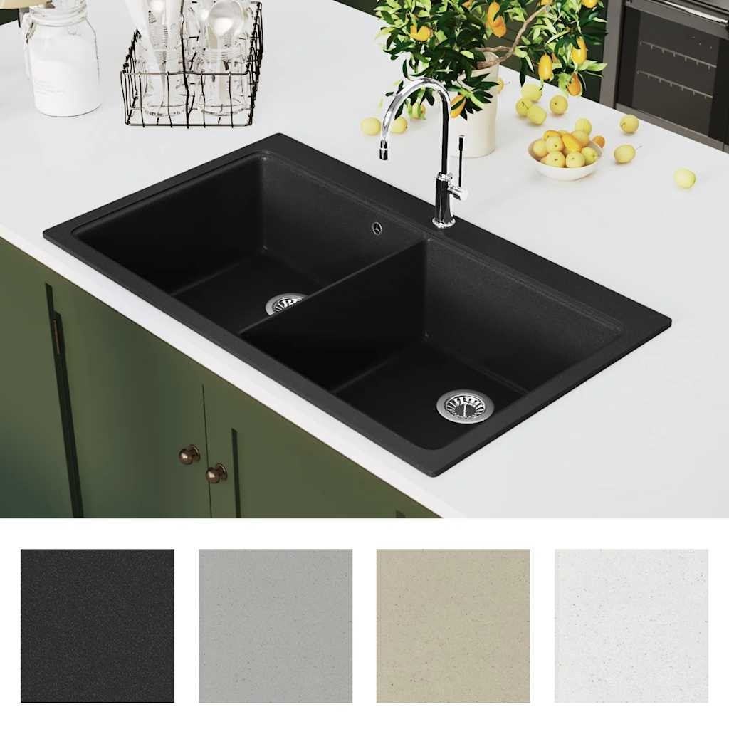 Lavabi & lavandini: Granitspüle Doppelbecken Schwarz – Nuovo e nell'imballaggio originale da Baar venduto da vidaxl 2