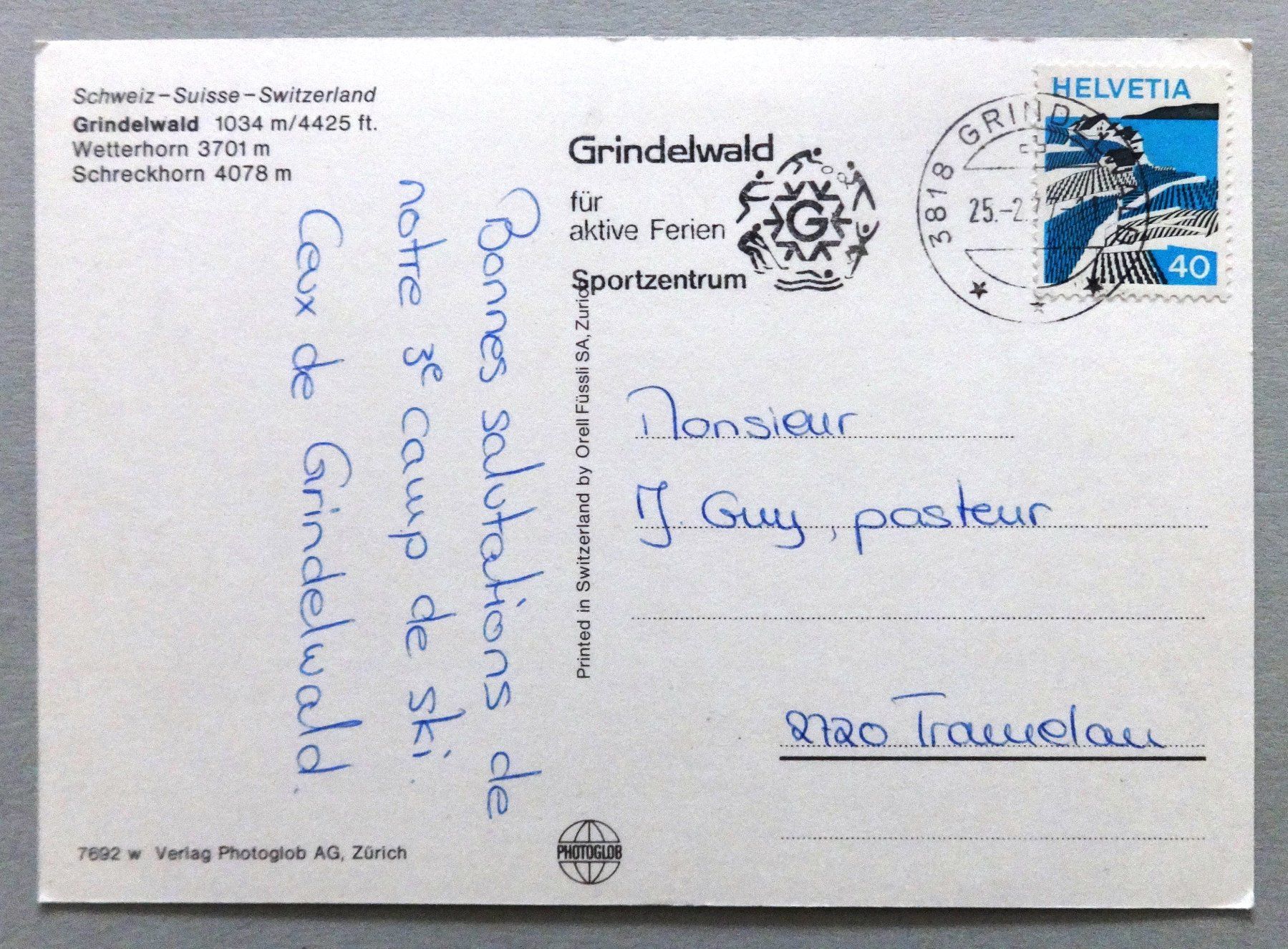 Cartoline postali: Grindelwald 1034 m – Usato da Fétigny venduto da Billy2miny 1