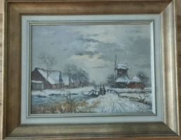 Ölgemälde Winterlandschaft mit Windmühle gebraucht gerahmt