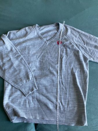 Vintage Fred Perry Pullover, grau, V-Ausschnitt, Gr. XL