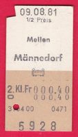 KARTON BILLETT, MEILEN - MÄNNEDORF, 2.KLASSE, EINFACH, HALBT