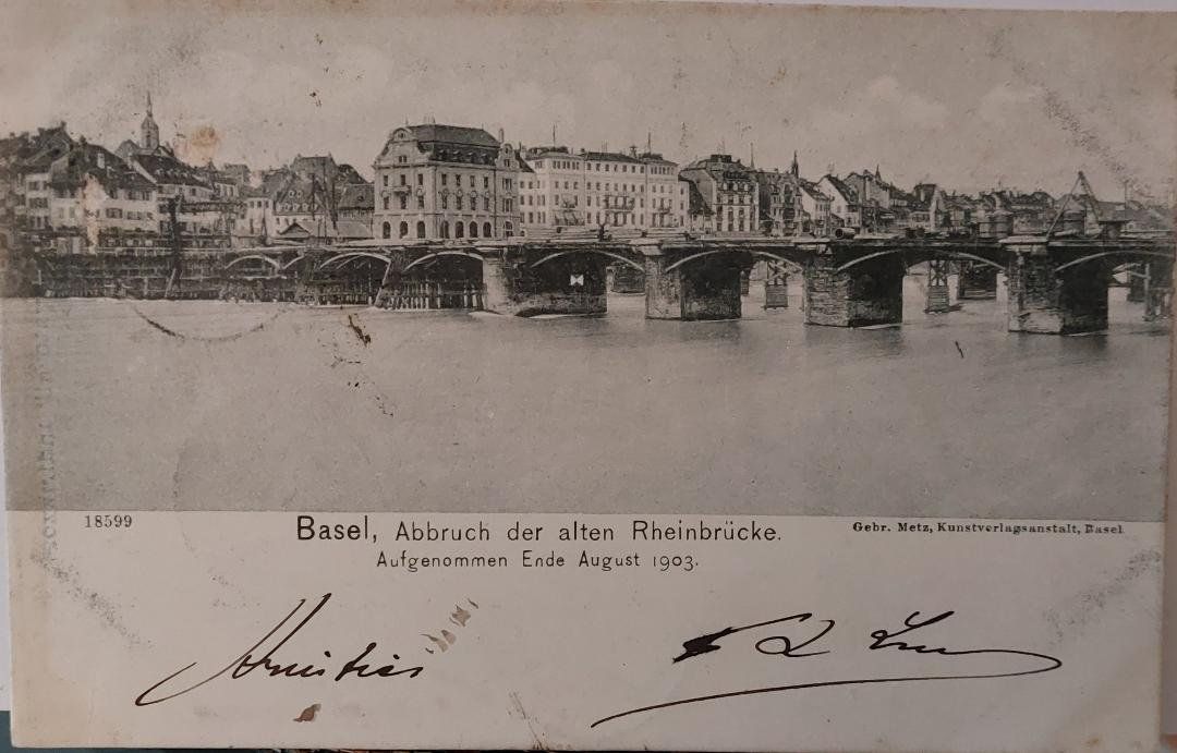 Cartoline postali: BASEL - Abbruch der alten Rheinbrücke - 1903 – Usato da Delémont venduto da Domdom1