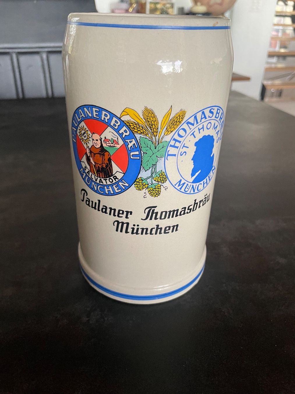 Bicchieri: Chope en Grès 1L Paulaner Thomasbraü München – Usato da Vallamand venduto da Bricbracbroc82 1
