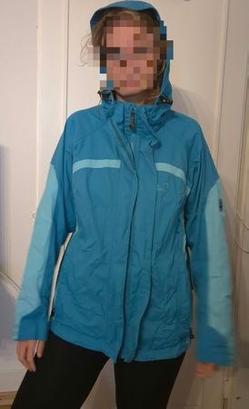 Jack Wolfskin Regenjacke Blau Grösse L, 42/44 Taschen Kapuze