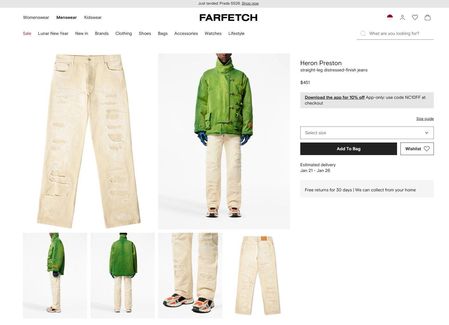 Jeans: Heron Preston straight-leg distressed Jeans - Farfetch $450 – Nuovo e nell'imballaggio originale da Genève venduto da dorco