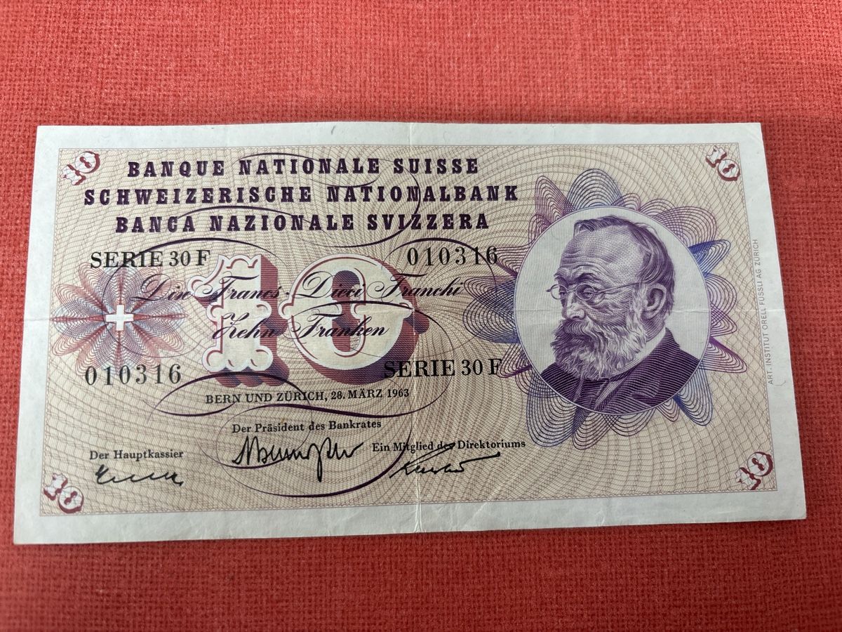 10 CHF Note, Serie 30F, 1963, Schweizer Nationalbank TOP (Gebraucht) in ...