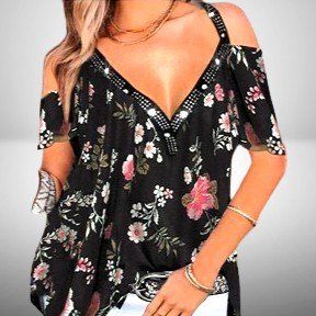 🖤Retro-Blumenprint: Sexy Schulterfreies Oberteil 🌸💫