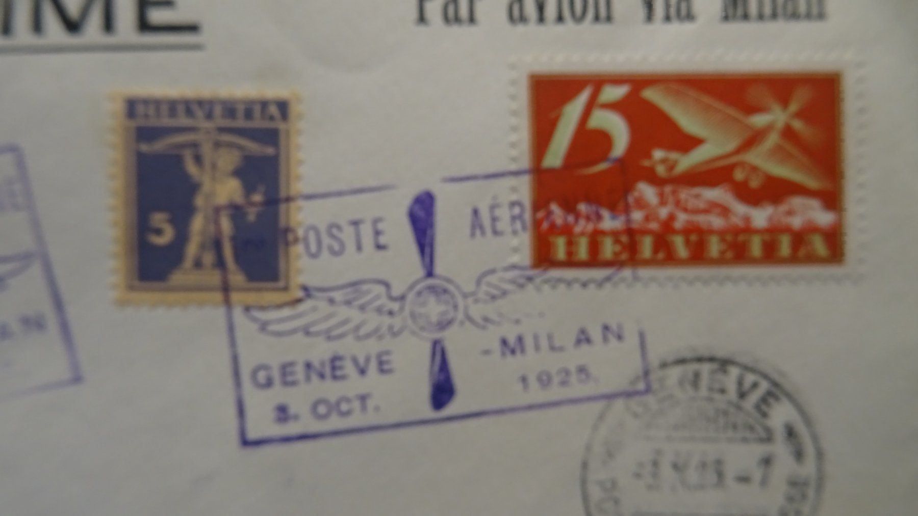 Tutti i francobolli: 3.X.25., Post AERIENNE GENEVE - MILAN – Usato da Eschenbach SG venduto da eDaisy 1