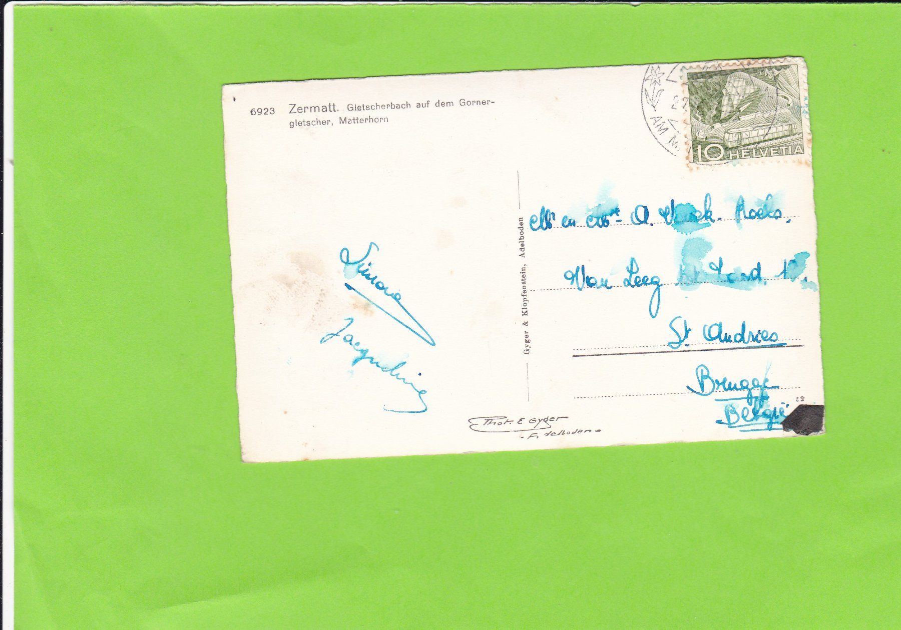 Cartoline postali: Zermatt-Gletscherbach auf dem Gornergletscher-E.Gyger – Usato da St. Peterzell venduto da neckertal 1