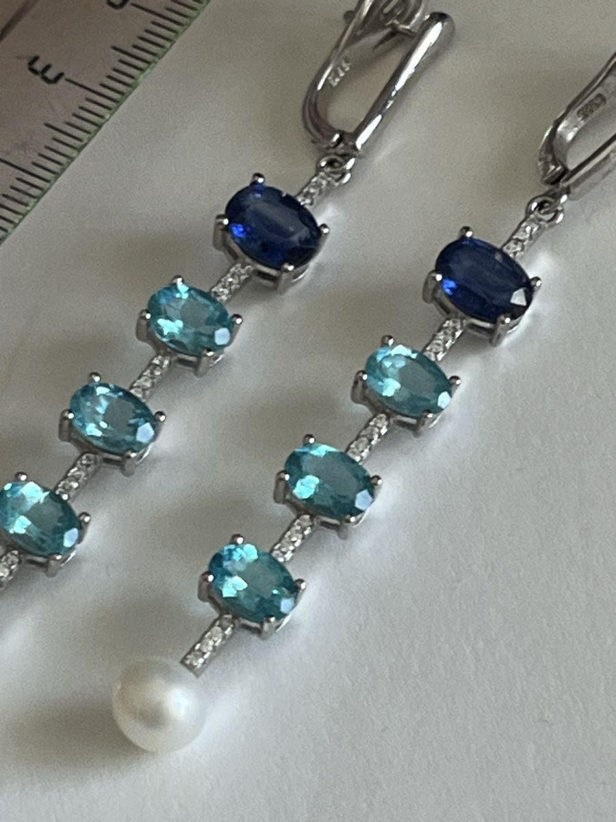 Boucles d'oreille: Orecchini 925 argento con perla e pietre blu – D'occasion à Locarno par cichita 1