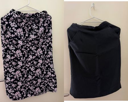 Jupe droite noire MANI + jupe avec fleurs rose