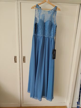 Abendkleid Ballkleid blau Grösse 38 Spitzendetails NEU