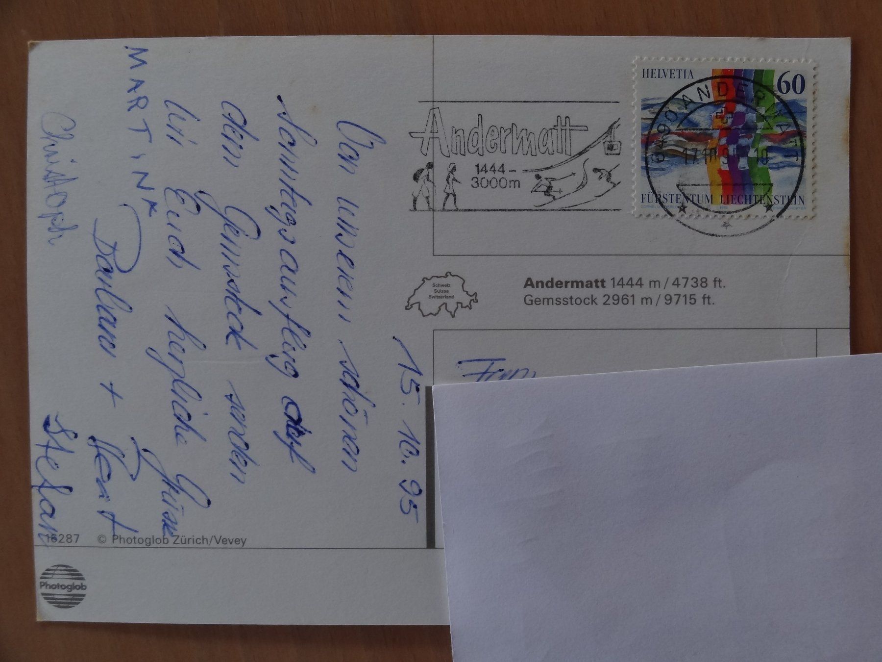 Cartoline postali: Andermatt - Gemsstock - 1995 – Usato da St Léonard venduto da Riglin 1