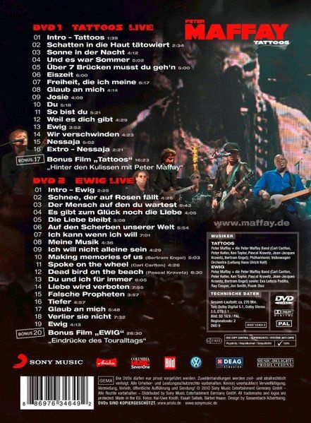 Tous les DVDs: Maffay Peter: Tattoos Live Tempodrom 2DVD – Neuf avec emballage d'origine à Steinhausen par Vilivinili 1
