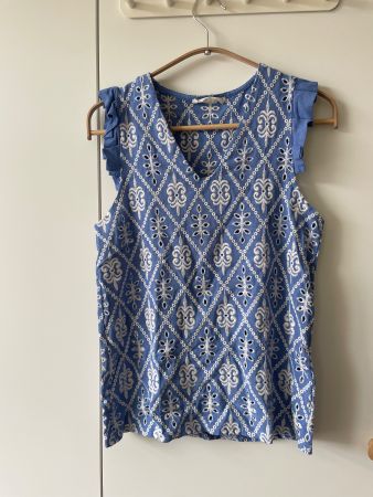 Peace n' Love Lochstickerei Bluse Top Blau Gr. S/M - Makel