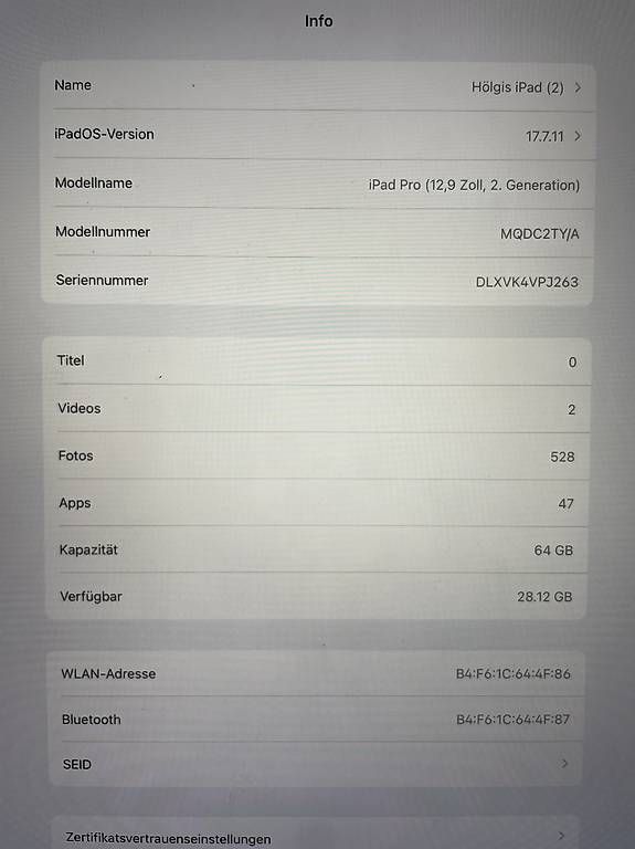Tablet PC: iPad Pro 12.9" 64GB 2. Gen – Gebraucht aus Steinhausen von Hoelgi 3